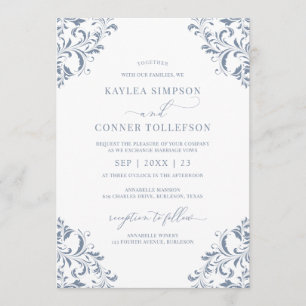Invitation Mariage élégant Vintage Dusty Blue Calligraphie