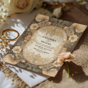Invitation Mariage Élégant Vintage Fleurs Sauge et Ivoire