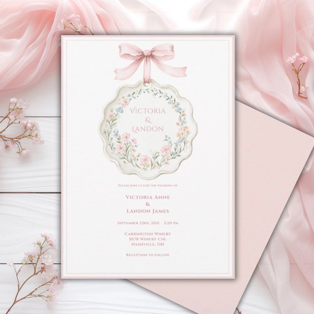 Invitation Mariage Élégant Vintage Floral Rose  (Créateur téléchargé)