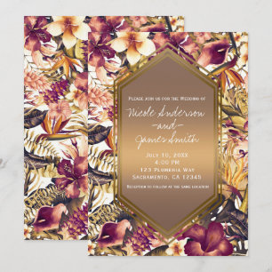 Invitation Mariage élégant vintage Golden Tropics hawaïen