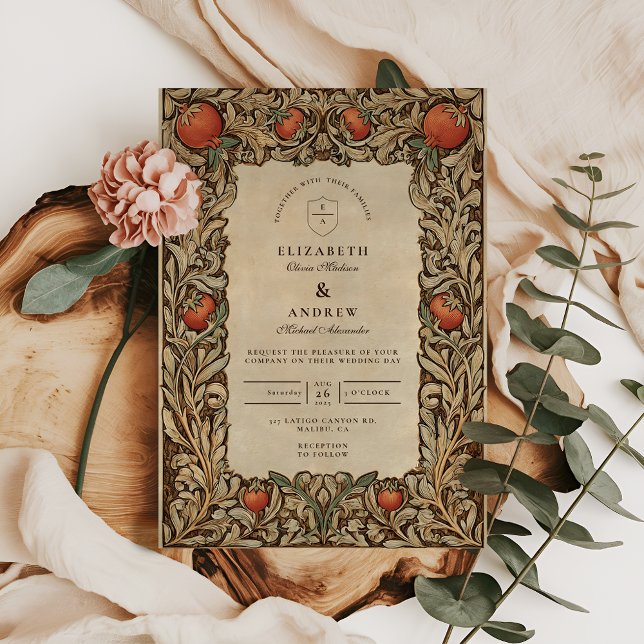 Invitation Mariage Élégant Vintage Grenade (Créateur téléchargé)
