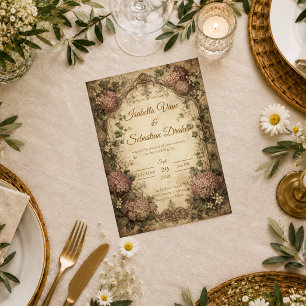 Invitation Mariage Élégant Vintage Hydrangea