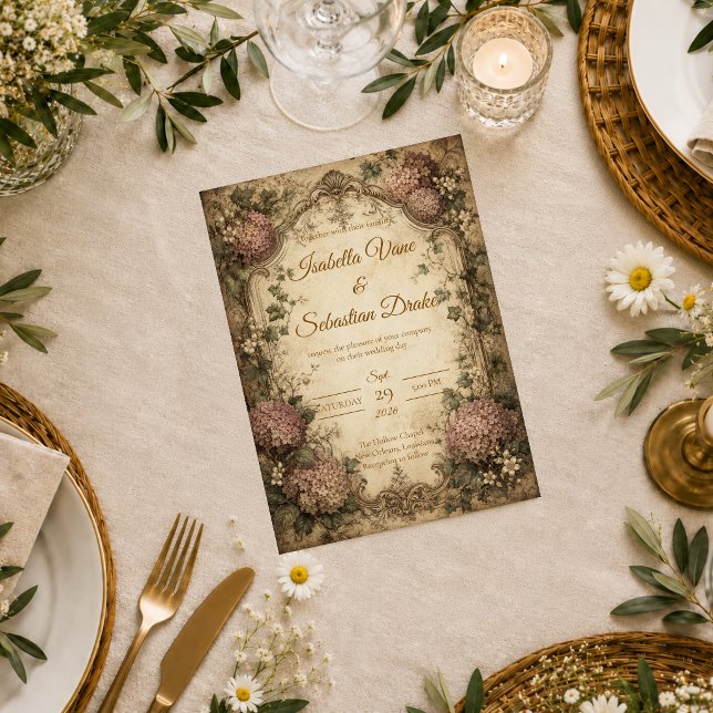 Invitation Mariage Élégant Vintage Hydrangea (Créateur téléchargé)