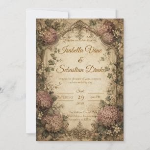 Invitation Mariage Élégant Vintage Hydrangea