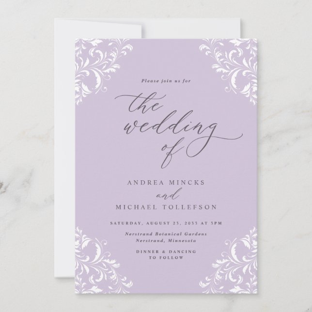 Invitation Mariage Élégant Vintage Lavande Violet (Devant)