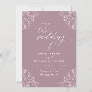 Invitation Mariage Élégant Vintage Mauve Rose Poussiéreuse