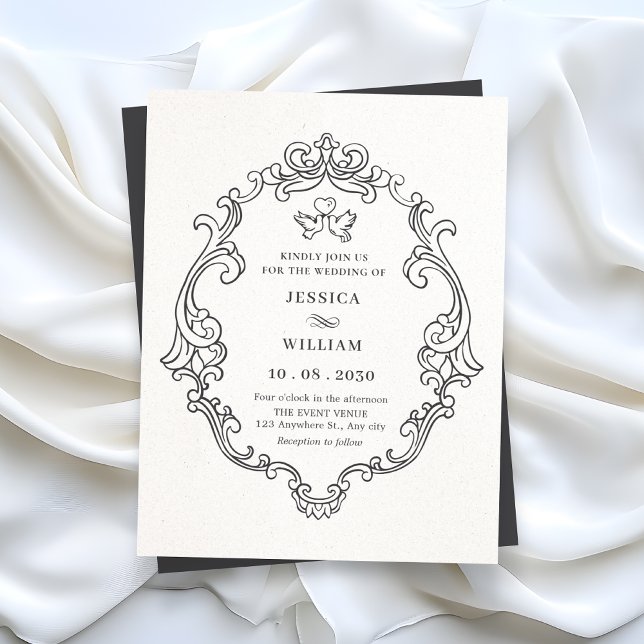 Invitation Mariage élégant vintage noir et blanc (Créateur téléchargé)