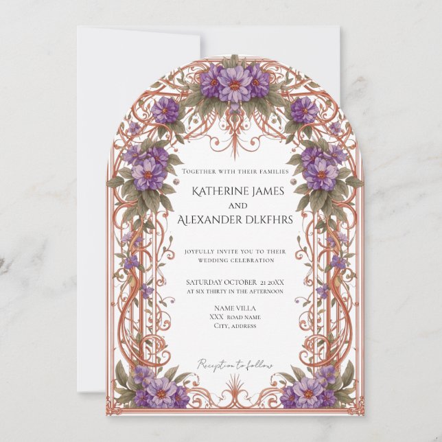 Invitation Mariage Élégant Vintage Nouille Floral  (Devant)