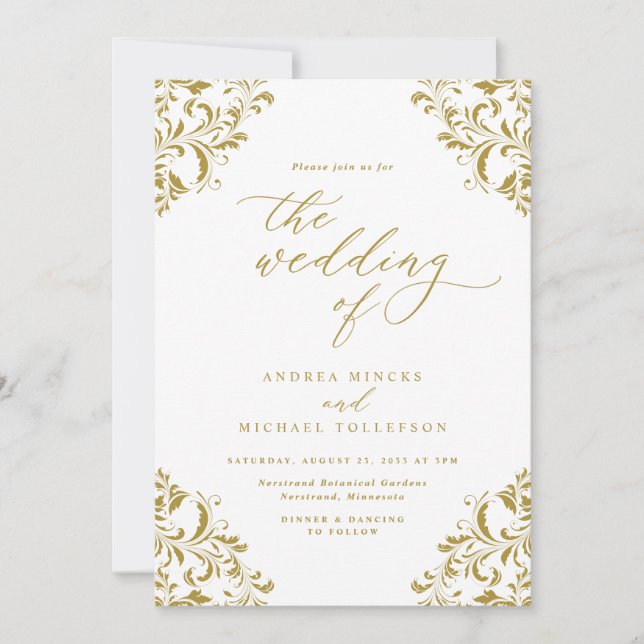 Invitation Mariage élégant vintage or (Devant)