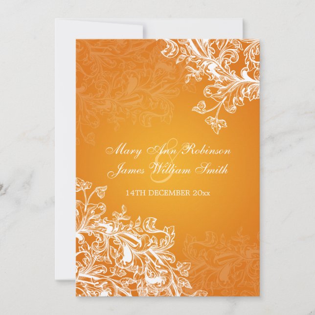 Invitation Mariage élégant, Vintage, orange (Devant)