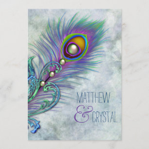 Invitation Mariage élégant vintage paon