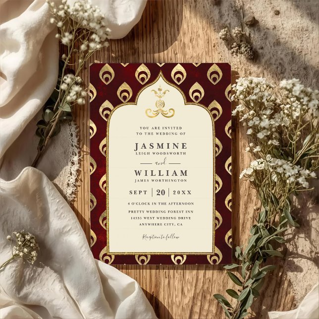Invitation Mariage élégant vintage Paon Émeraude Code QR (Créateur téléchargé)