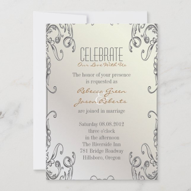 Invitation mariage élégant vintage perle floral paon (Devant)