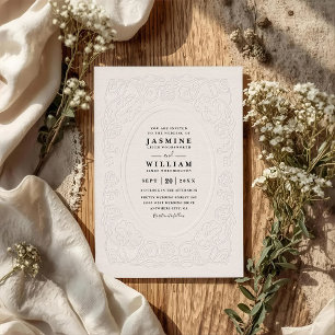 Invitation Mariage élégant vintage relief QR Code orné
