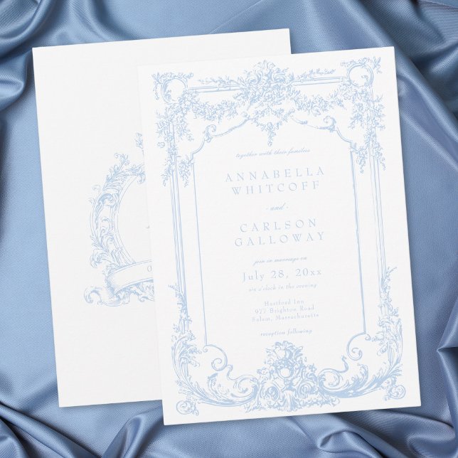 Invitation Mariage élégant vintage rococo bleu français (French Blue Rococo Vintage Elegant Wedding Invitation)