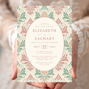 Invitation Mariage Élégant Vintage Rose Poussiéreuse Damassé