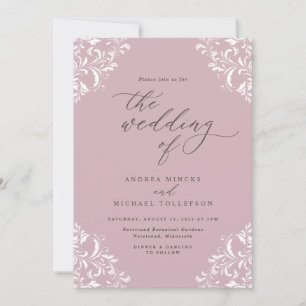 Invitation Mariage Élégant Vintage Rose Poussiéreux Lumière M