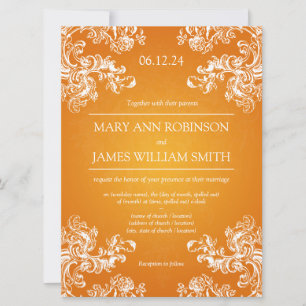 Invitation Mariage élégant Vintage torsades 2 orange