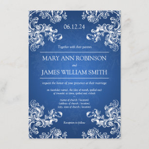 Invitation Mariage élégant Vintage torsades 2 saphir bleu