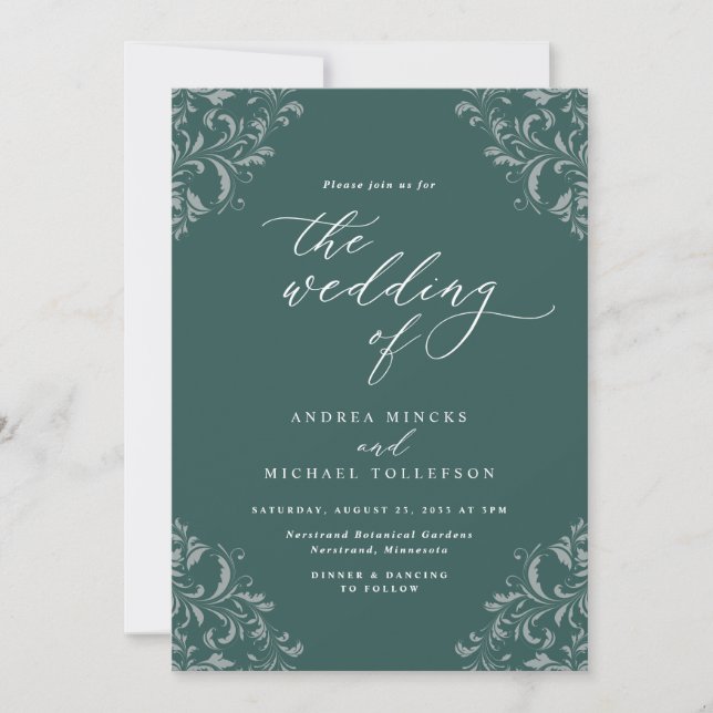 Invitation Mariage Élegant Vintage Vert Émeraude (Devant)