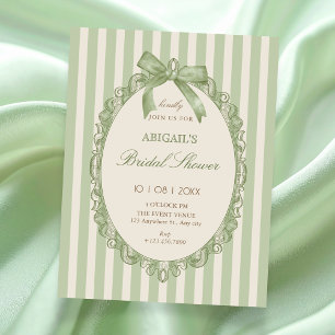 Invitation Mariage élégant vintage vert ruban doux