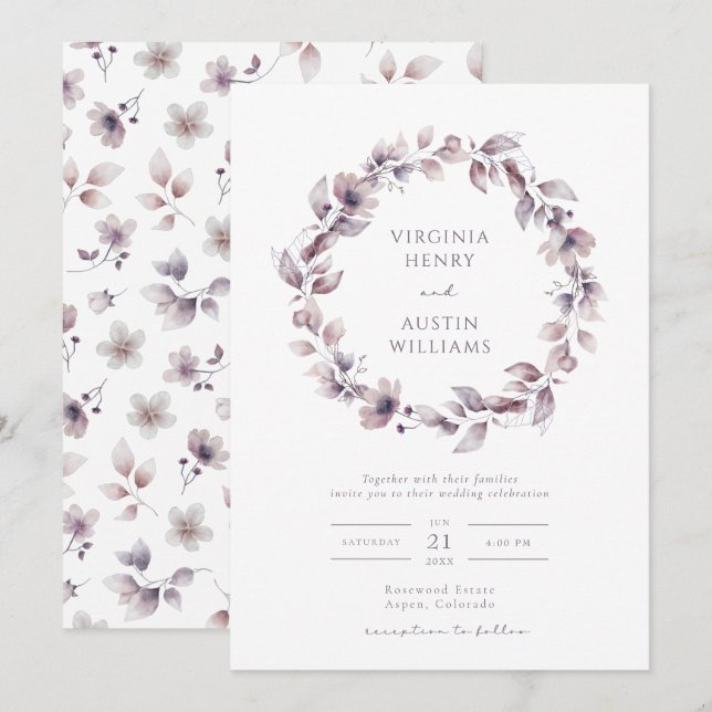 Invitation Mariage élégant violet (Devant / Derrière)