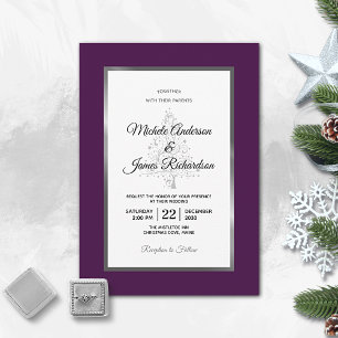 Invitation Mariage élégant violet argenté de vacances d'hiver
