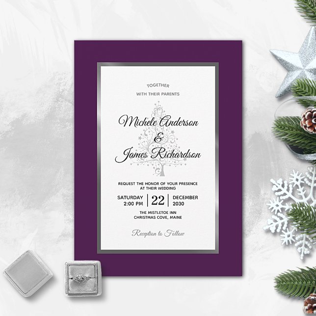 Invitation Mariage élégant violet argenté de vacances d'hiver (Créateur téléchargé)