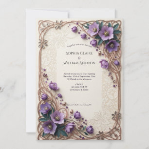 Invitation Mariage élégant violet Bougainville Lilas