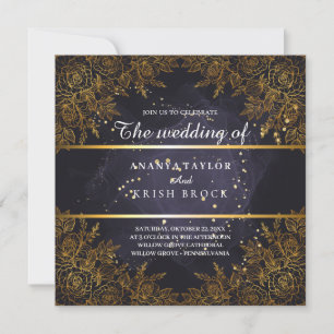 Invitation Mariage élégant violet et noir