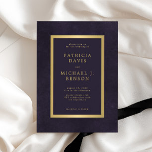 Invitation Mariage élégant violet or typographie simple