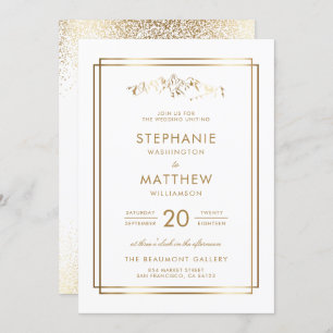 Invitation Mariage élégant White & Gold Mountain