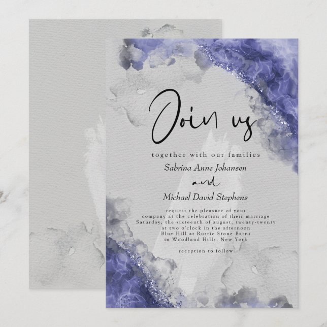 Invitation MARIAGE | Élégante encre à alcool Abstraite (Devant / Derrière)
