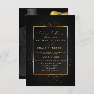 Invitation MARIAGE Elégante Parties scintillant noire et or