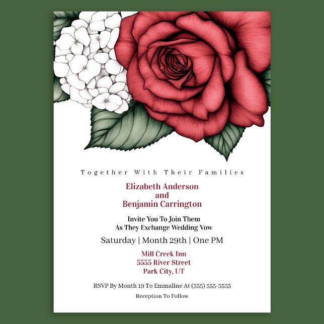 Invitation Mariage Élégante Rose Rouge (Créateur téléchargé)