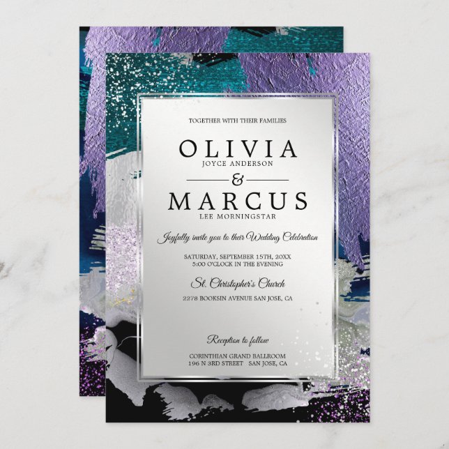 Invitation Mariage | Élégantes pinces argentées (Devant / Derrière)