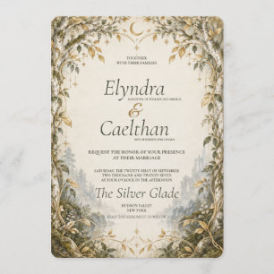 Invitation Mariage elfique de la forêt enchantée de bois doré