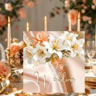 Invitation Mariage Elite fleurs de lys blanc soie pêche