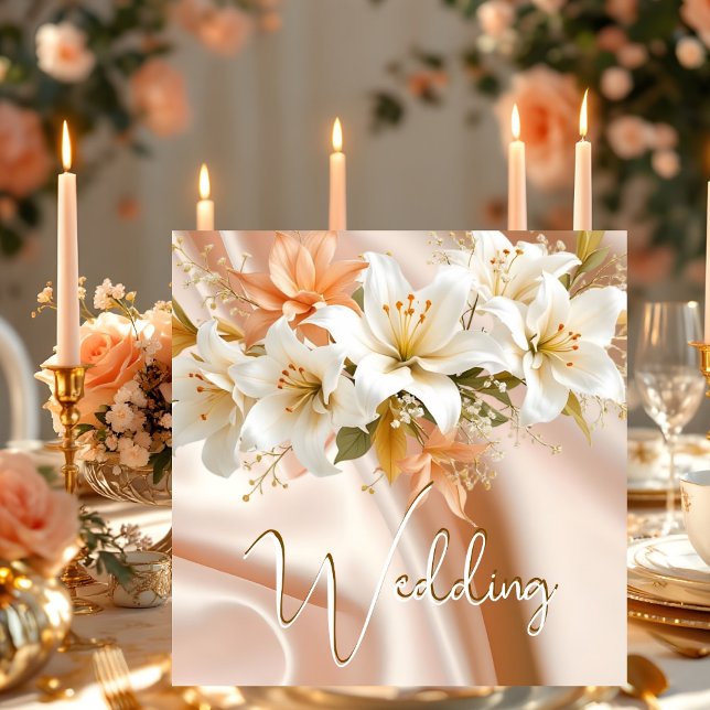 Invitation Mariage Elite floral Lys Blanc Soie de Pêche (Créateur téléchargé)