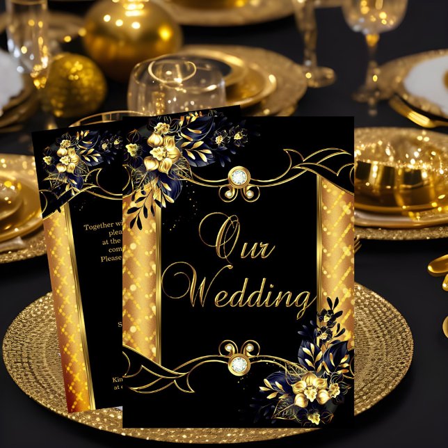 Invitation Mariage Elite Or Noir Diamants Floraux  (Créateur téléchargé)