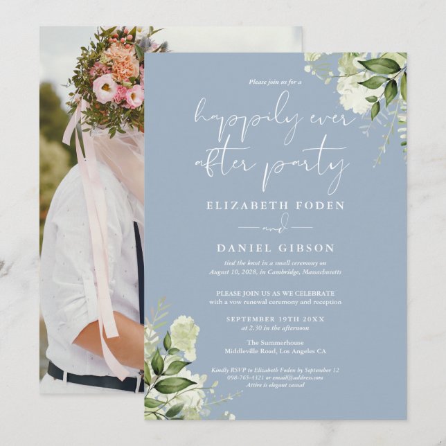 Invitation Mariage Elopé de Greenery Happily Ever After Photo (Devant / Derrière)