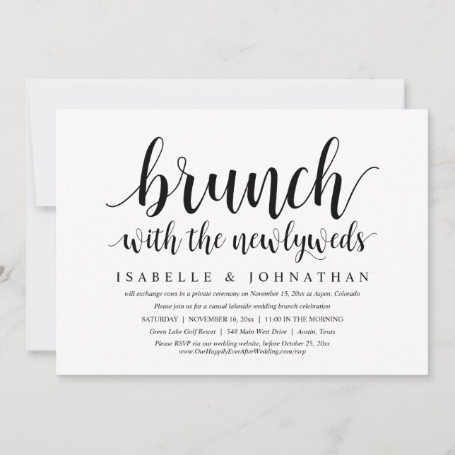 Invitation Mariage Elopement, Brunch avec les nouveaux mariés (Devant)