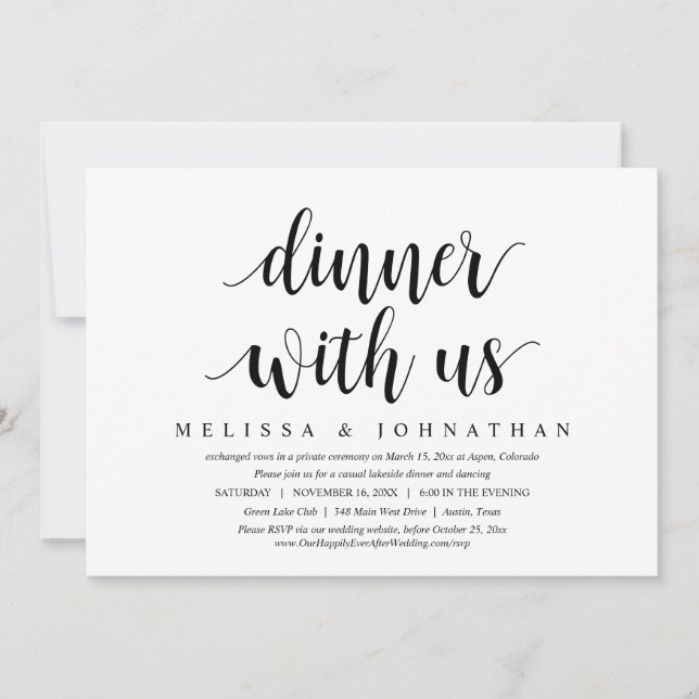 Invitation Mariage Elopement, Dîner Avec Les Nouveaux Mariés (Devant)