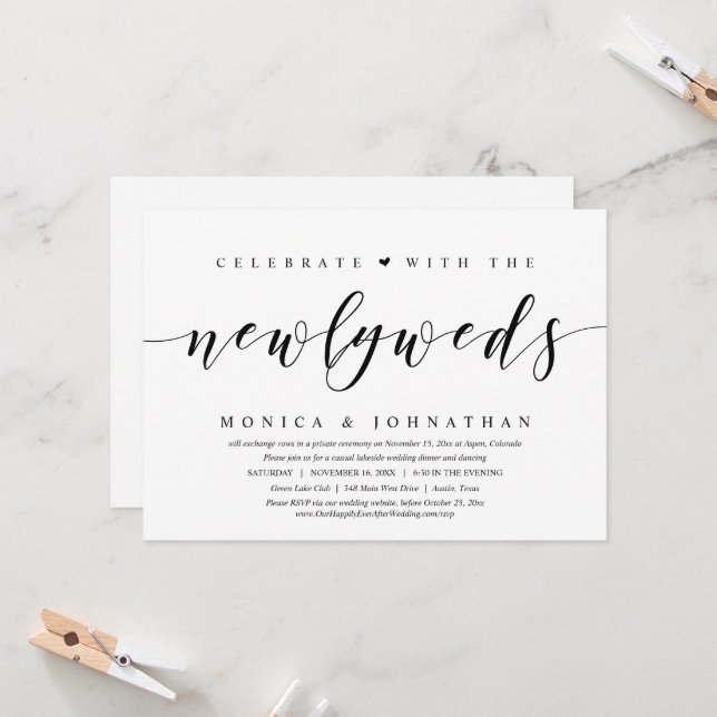 Invitation Mariage Elopement, fête avec les jeunes mariés (Devant/Arrière en situation)