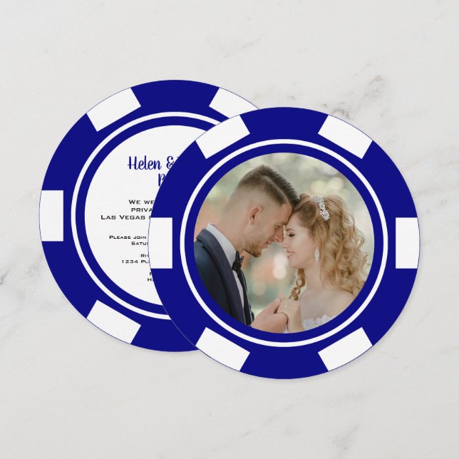 Invitation Mariage Elopement Fête de puces de poker bleu mari (Devant / Derrière)