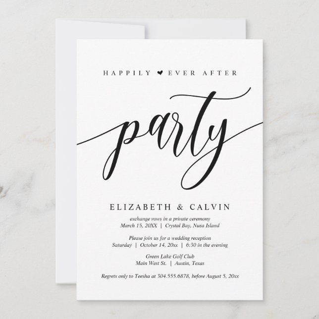 Invitation Mariage Elopement, Heureusement Jamais Après Fête  (Devant)