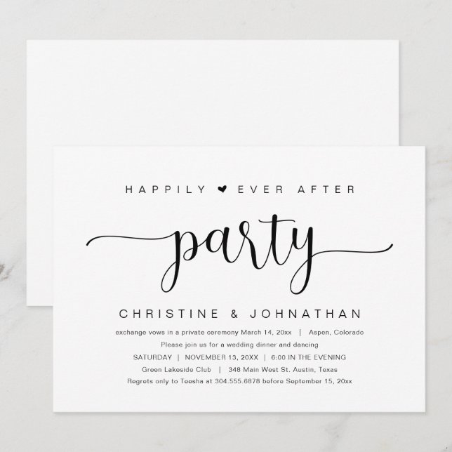 Invitation Mariage Elopement, Heureusement Jamais Après Fête  (Devant / Derrière)