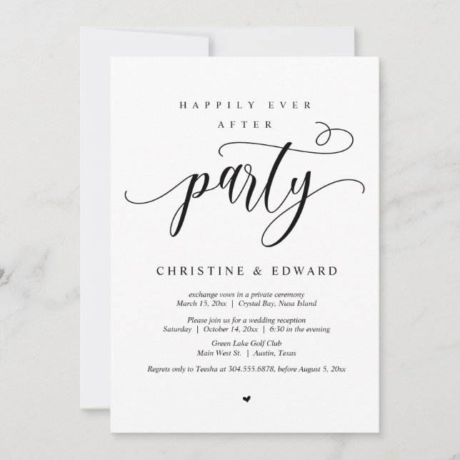 Invitation Mariage Elopement, Heureusement Jamais Après Fête  (Devant)
