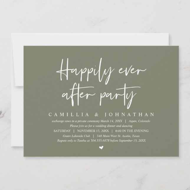 Invitation Mariage Elopement, Heureusement Jamais Après Fête  (Devant)