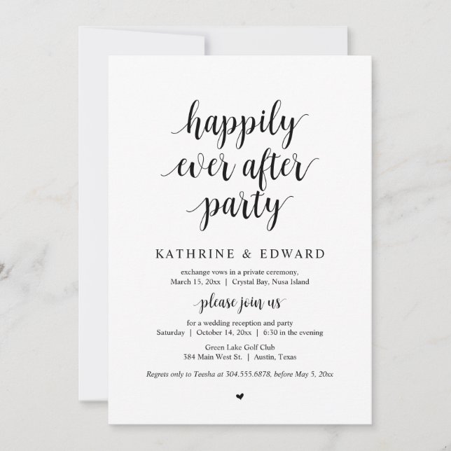 Invitation Mariage Elopement, Heureusement Jamais Après L'Inv (Devant)